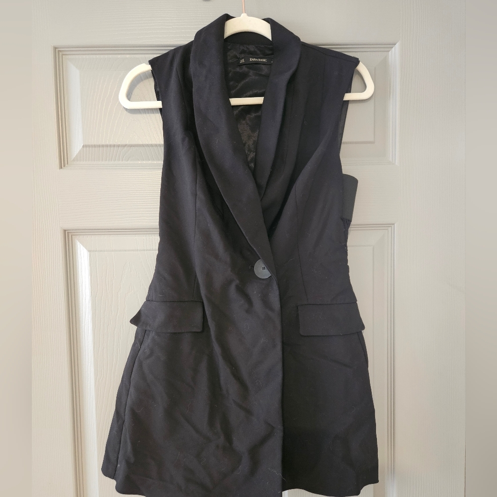 Zara black lace trim blazer romper